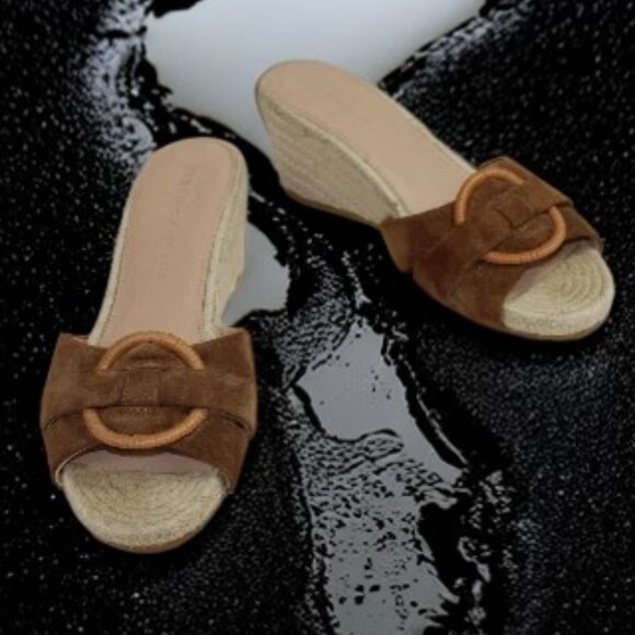 Veronica Beard Ivy Hazelwood Suede Strappy Vamp Woven Wedge Slide, Size 6.5 - Picture 3 of 11